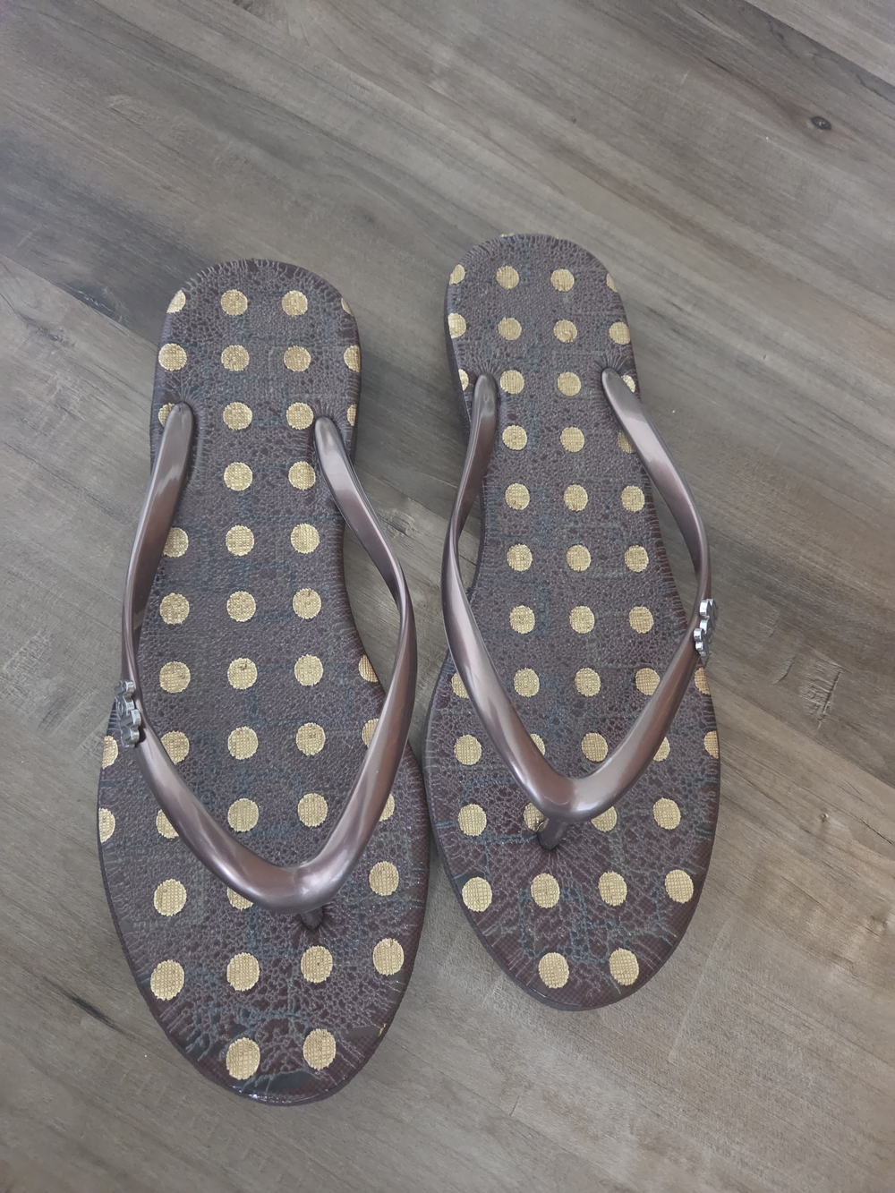 Brown Gold Polka Dot Women's Flip Flops